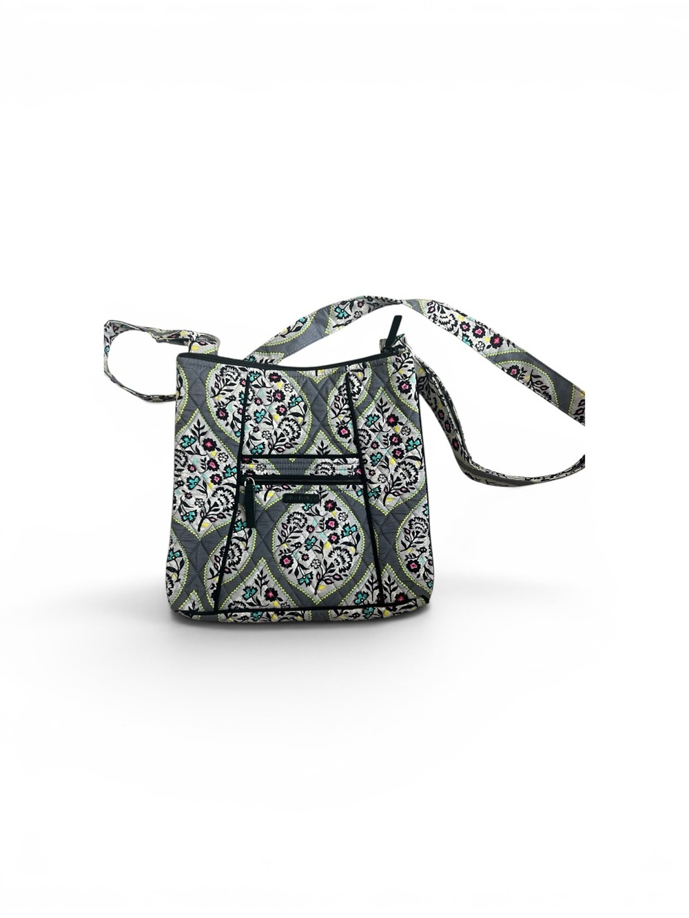 Vera Bradley Impressionist Floral Quilted‎ Cotton Crossbody Bag Grey Pink Teal